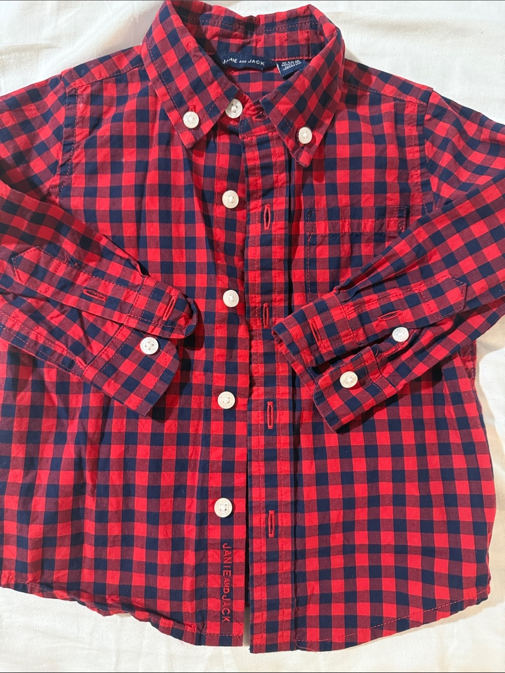 Janie and Jack Red and Navy Plaid Button-Down Shirt
